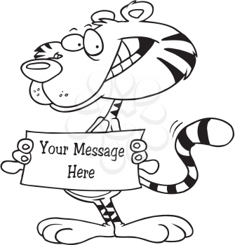 Royalty Free Clipart Image of a Tiger Holding a Sign
