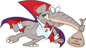 Royalty Free Clipart Image of a Trick-or-Treating Elephant