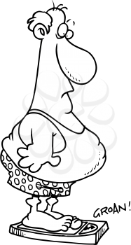 Royalty Free Clipart Image of an Overweight Man on Scales