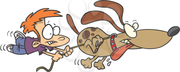 Royalty Free Clipart Image of a Dog Pulling a Boy