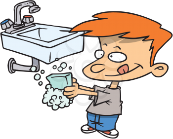 Royalty Free Clipart Image of a Boy Washing His Hands