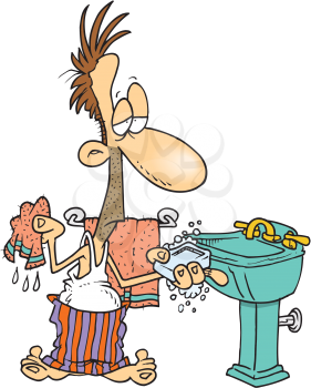 Royalty Free Clipart Image of a Man Washing at a Sink