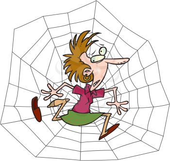 Royalty Free Clipart Image of a Woman Caught in a Web