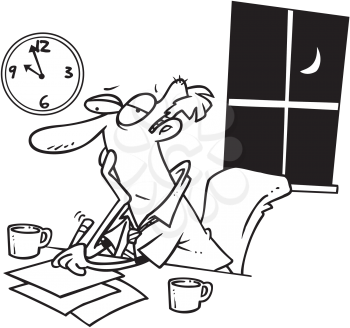Royalty Free Clipart Image of a Man Working Late