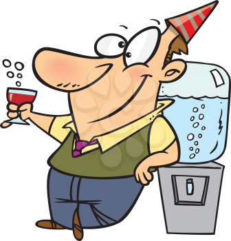 Royalty Free Clipart Image of a Man Celebrating at a Water Cooler