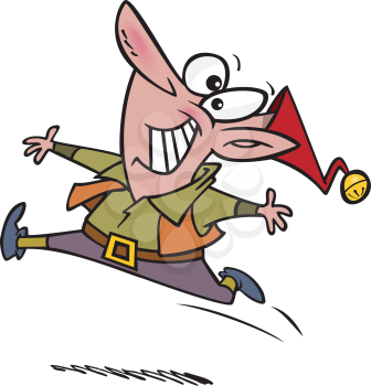 Royalty Free Clipart Image of a Happy, Dancing Elf