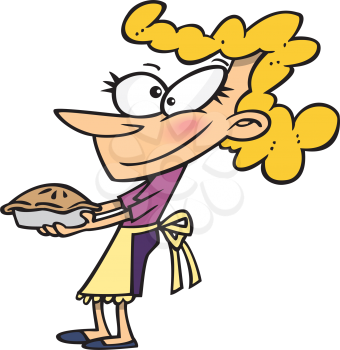Royalty Free Clipart Image of a Woman Holding a Freshly Baked Pie