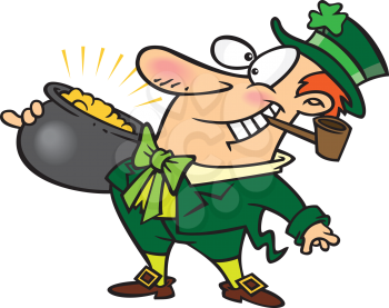 Royalty Free Clipart Image of a Leprechaun With a Pot of Gold