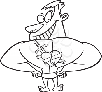 Royalty Free Clipart Image of a Muscle Man With a Heart Tattoo