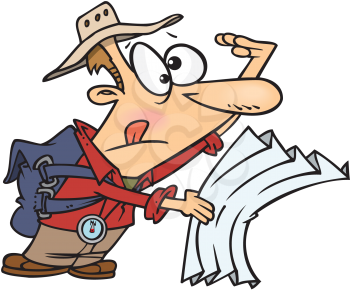 Royalty Free Clipart Image of a Lost Hiker