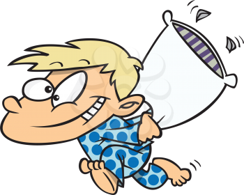 Royalty Free Clipart Image of a Boy Running With a Pillow