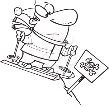 Royalty Free Clipart Image of a Man at the Top of a Challenging Ski Run