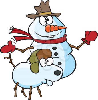 Royalty Free Clipart Image of Snowman and a Snowdog