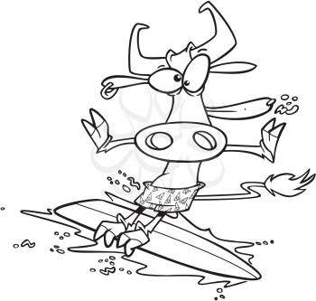 Royalty Free Clipart Image of a Cow Surfing