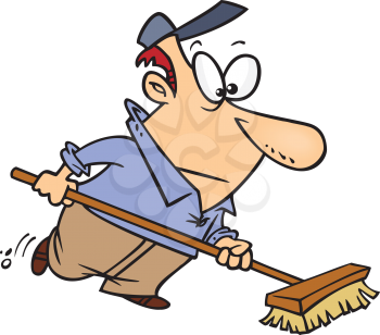 Royalty Free Clipart Image of a Man Using a Broom