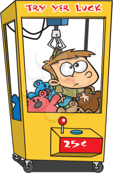 Royalty Free Clipart Image of a Boy in a Toy Machine