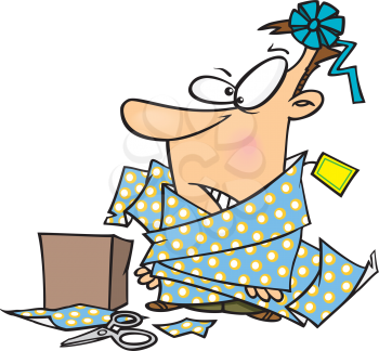 Royalty Free Clipart Image of a
Man Covered in Wrapping Paper