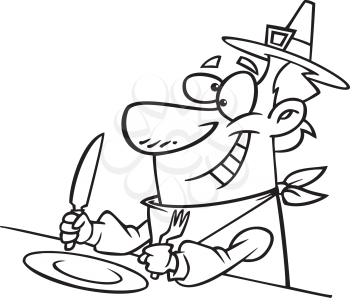 Royalty Free Clipart Image of a Pilgrim Ready to Eat