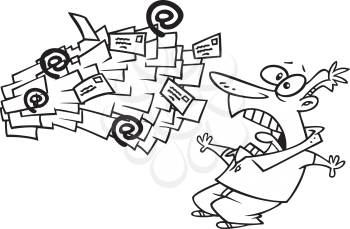 Royalty Free Clipart Image of Too Much Mail Coming at a Man