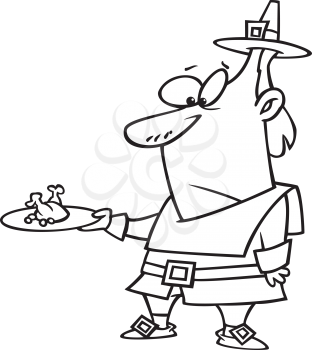 Royalty Free Clipart Image of a Pilgrim With a Tiny Turkey on a Plate