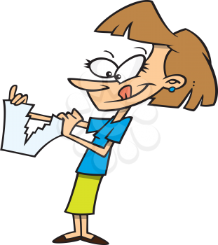 Royalty Free Clipart Image of a Woman Tearing a Paper