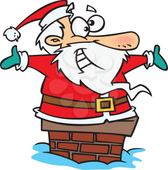 Royalty Free Clipart Image of a Santa Posing in a Chimney