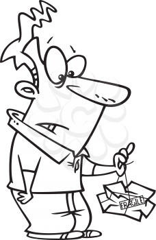 Royalty Free Clipart Image of a Guy Holding a Trashed Fragile Box