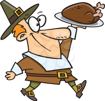 Royalty Free Clipart Image of a Pilgrim With a Turkey