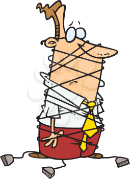 Royalty Free Clipart Image of a Man Wrapped in Cables