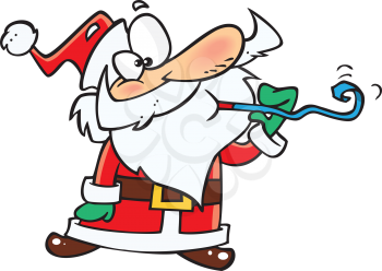 Royalty Free Clipart Image of a Santa With a Noisemaker