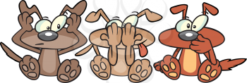Royalty Free Clipart Image of See No Evil, Hear No Evil, Speak No Evil Dogs