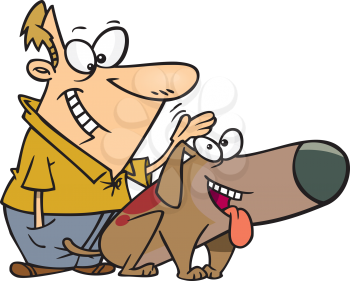 Royalty Free Clipart Image of a Man Patting a Dog