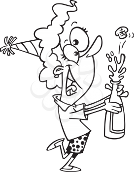 Royalty Free Clipart Image of a Woman Opening a Champagne Bottle