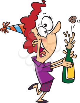 Royalty Free Clipart Image of a Woman Opening a Champagne Bottle