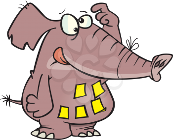 Royalty Free Clipart Image of an Elephant With Post-It Notes All Over Him Scratching His Head