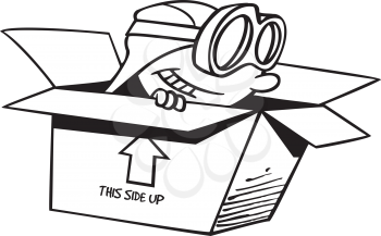 Royalty Free Clipart Image of a Child Pretending to Be a Pilot in a Cardboard Box