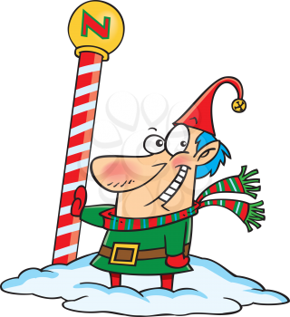 Royalty Free Clipart Image of an Elf at the North Pole