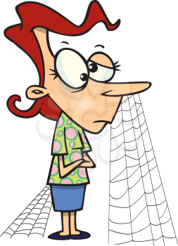 Royalty Free Clipart Image of a Woman With Cobwebs on Her