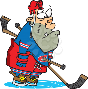 Royalty Free Clipart Image of a Hockey Player With a Stick in Him