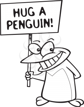 Royalty Free Clipart Image of a Penguin Holding a Hug a Penguin Sign