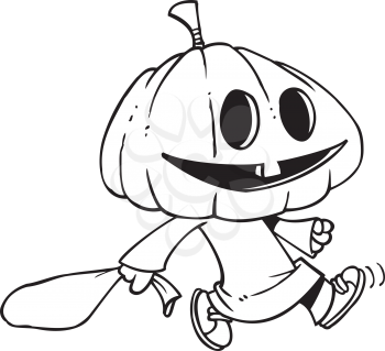 Royalty Free Clipart Image of a Trick or Treater With a Pumpkin Head