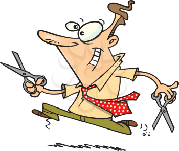 Royalty Free Clipart Image of a Guy Running With Scissors