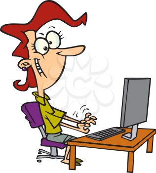 Royalty Free Clipart Image of a Woman Typing at a Computer