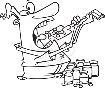 Royalty Free Clipart Image of a Guy Taking Lots of Pills