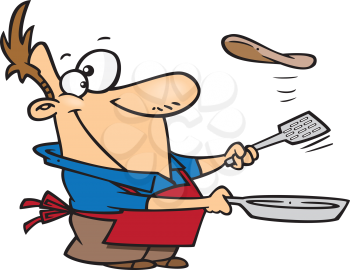 Royalty Free Clipart Image of a Man Flipping Pancakes
