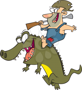 Royalty Free Clipart Image of a Man Riding a Gator