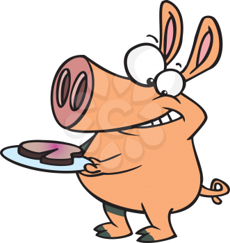 Royalty Free Clipart Image of a Pig With Food on a Plate