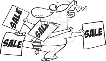 Royalty Free Clipart Image of a Man With Sale Flyers