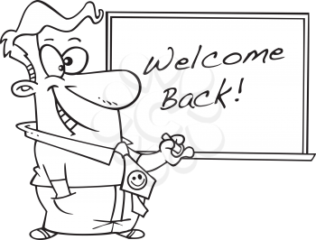 Royalty Free Clipart Image of a Teacher With a Welcome Back Message