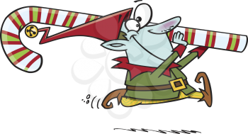 Royalty Free Clipart Image of an Elf With a Candy Cane